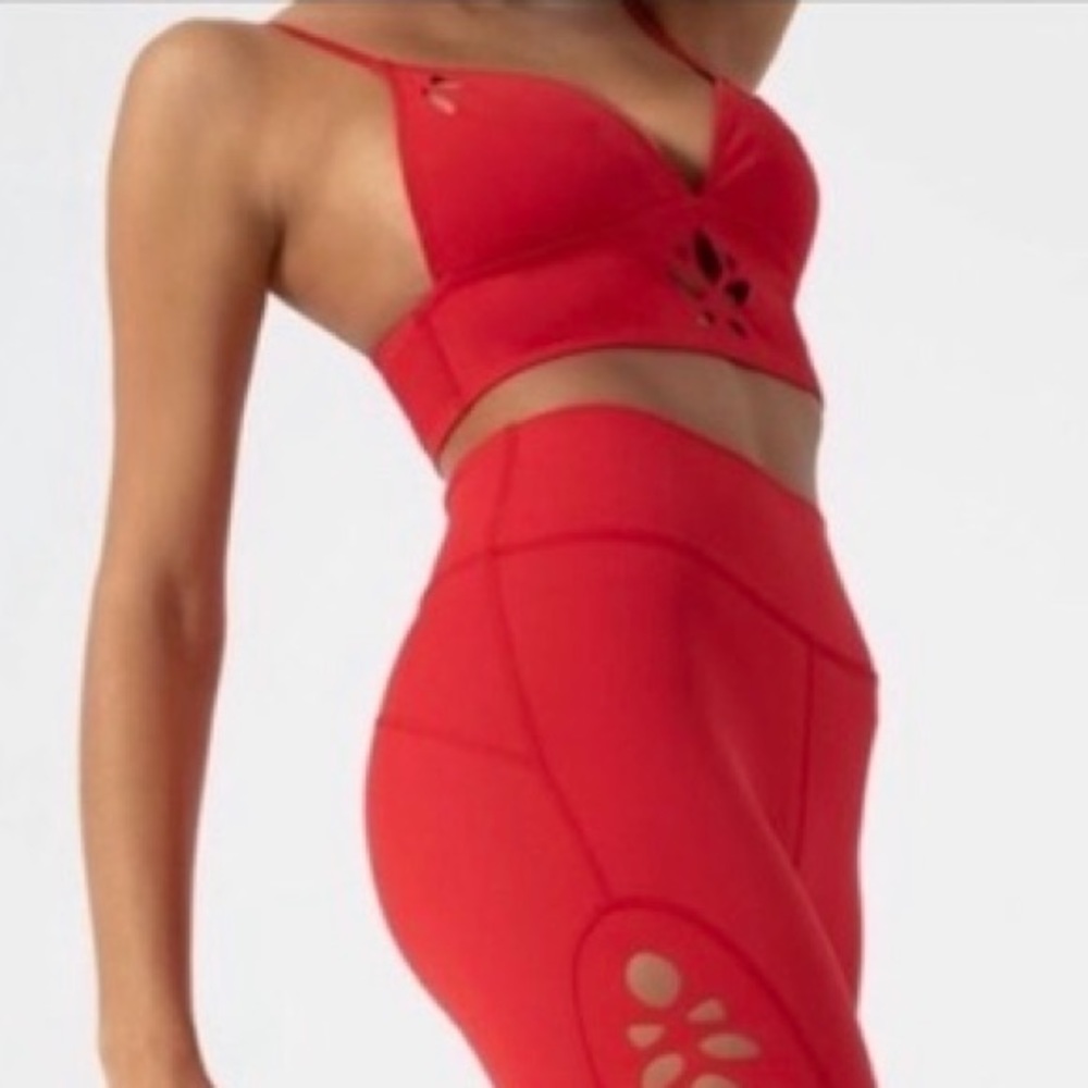 NWOT CARBON38 GIGI C SPORT STRETCH BODYCON RED LASER CUTOUT WORKOUT TOP BRA M - Picture 11 of 14